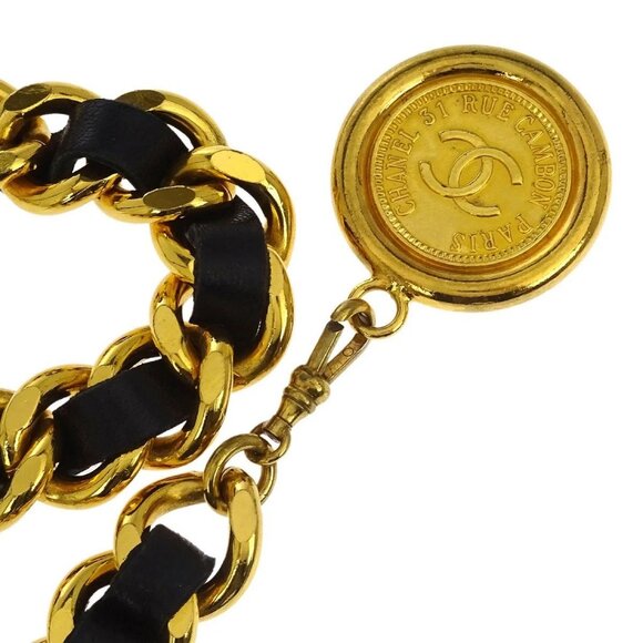 Chanel Chain Belt Medallion Gold Black Small Good 134954 - Picture 3 of 4